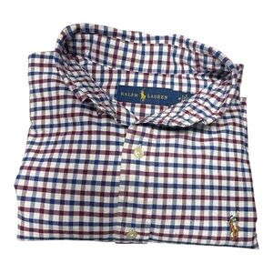 Polo Ralph Lauren Shirt Mens Medium Flesh Pony Red Blue Plaid Oxford Button Down